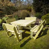 Vierkante picknicktafel XXL 265 × 265 cm met 4 rugleuningen KING® — foto 2