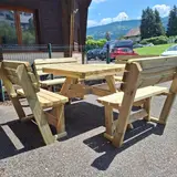 Vierkante picknicktafel XXL 265 × 265 cm met 4 rugleuningen KING® — foto 3