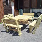 Vierkante picknicktafel XXL 265 × 265 cm met 4 rugleuningen KING® — foto 4