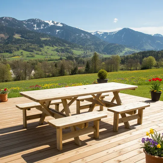 Picknicktafel 240 cm comfort KING® – extra stevig — houten picknicktafel, 40 mm plankdikte