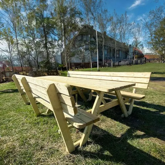 Picknicktafel 300 cm KING® met 2 rugleuningen — houten picknicktafel, 40 mm plankdikte